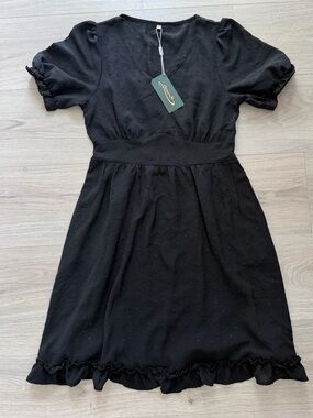 Black Swiss Dot V-Neck Midi Dress
